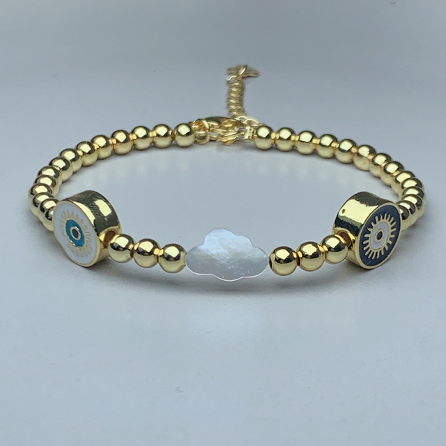 Bransoletka ze srebrem i białą emalią z elementem Evil Eye oraz muszlą morską - prosta para biżuterii dla kobiet - Wianko - 3