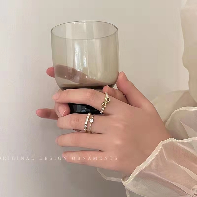 Miedziane pierścienie Zircon 【2 sztuki zestaw】 do ślubu - reg. otwierane, w koreańskim stylu - Wianko - 5