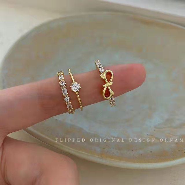 Miedziane pierścienie Zircon 【2 sztuki zestaw】 do ślubu - reg. otwierane, w koreańskim stylu - Wianko - 1