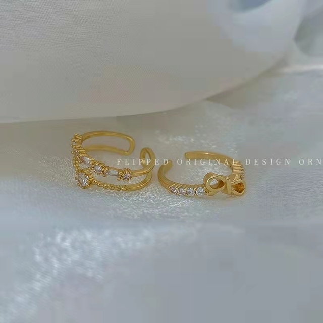 Miedziane pierścienie Zircon 【2 sztuki zestaw】 do ślubu - reg. otwierane, w koreańskim stylu - Wianko - 2
