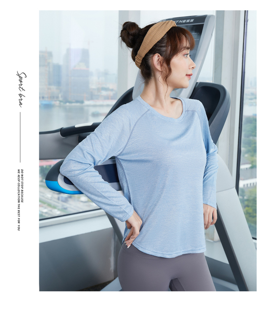 Luźna damskie koszulka do biegania z długim rękawem – Fitness Sport - Wianko - 28