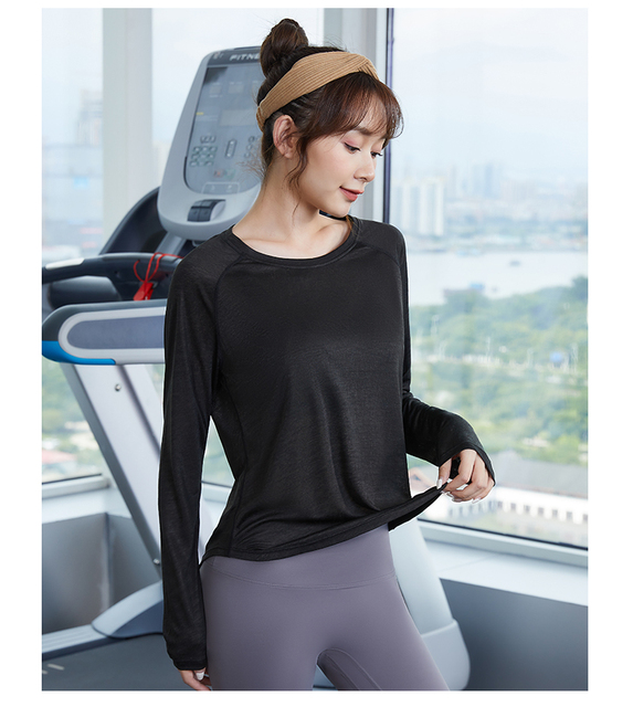 Luźna damskie koszulka do biegania z długim rękawem – Fitness Sport - Wianko - 30