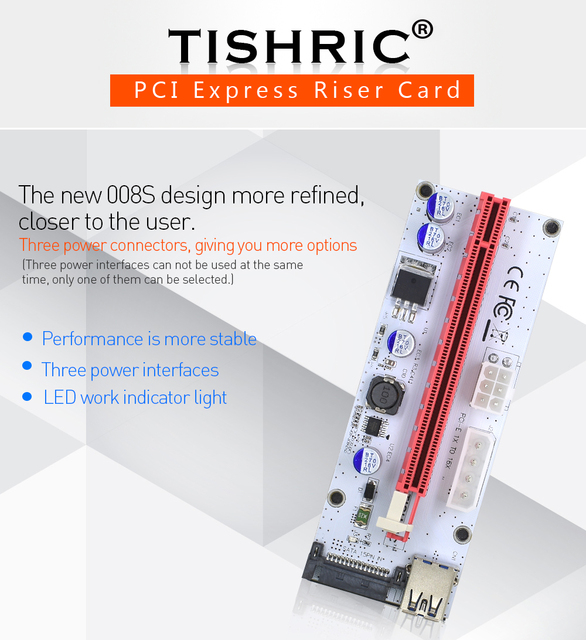 Karta rozszerzająca TISHRIC PCIE 008s VER008S 1X do 16X USB3.0 - Wianko - 1