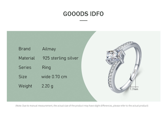 Pierścionek Ailmay z prawdziwym srebrem 925 Sterling i asymetrycznym prostokątnym cyrkonem - biżuteria ślubna - Wianko - 6