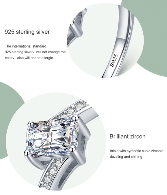 Pierścionek Ailmay z prawdziwym srebrem 925 Sterling i asymetrycznym prostokątnym cyrkonem - biżuteria ślubna - Wianko - 5