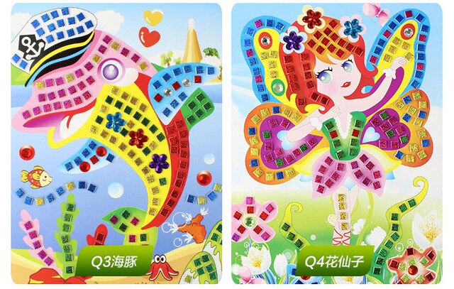 Naklejki mozaikowe - zestawy sztuk 8 - rękodzielnicze puzzle Sparkle do malowania kryształowym klejem - zabawki DIY dla dzieci - Wianko - 9