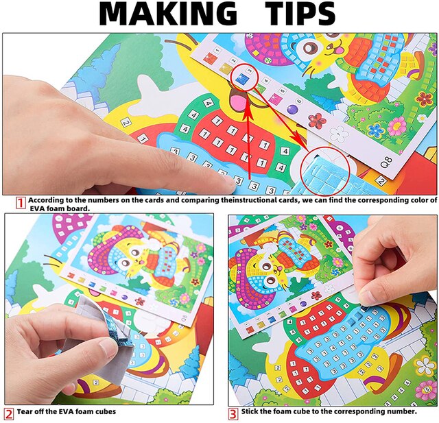 Naklejki mozaikowe - zestawy sztuk 8 - rękodzielnicze puzzle Sparkle do malowania kryształowym klejem - zabawki DIY dla dzieci - Wianko - 3