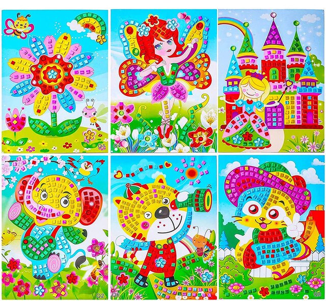 Naklejki mozaikowe - zestawy sztuk 8 - rękodzielnicze puzzle Sparkle do malowania kryształowym klejem - zabawki DIY dla dzieci - Wianko - 1