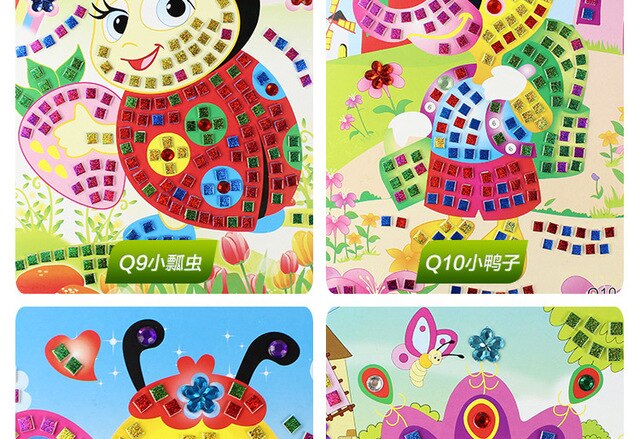 Naklejki mozaikowe - zestawy sztuk 8 - rękodzielnicze puzzle Sparkle do malowania kryształowym klejem - zabawki DIY dla dzieci - Wianko - 12