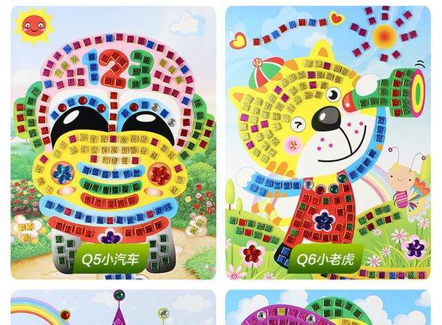 Naklejki mozaikowe - zestawy sztuk 8 - rękodzielnicze puzzle Sparkle do malowania kryształowym klejem - zabawki DIY dla dzieci - Wianko - 10