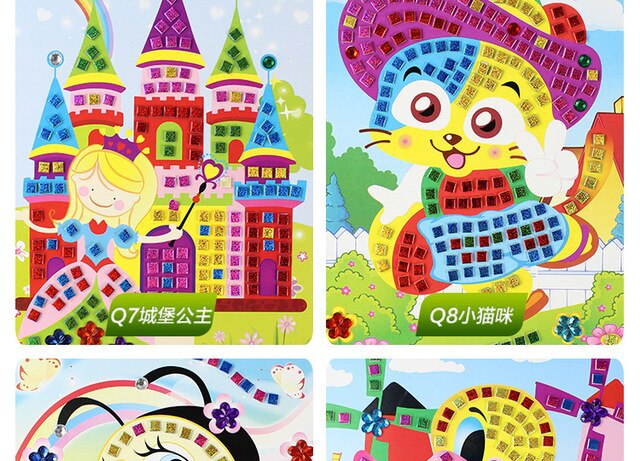 Naklejki mozaikowe - zestawy sztuk 8 - rękodzielnicze puzzle Sparkle do malowania kryształowym klejem - zabawki DIY dla dzieci - Wianko - 11