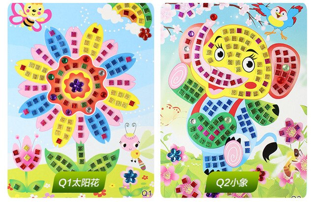 Naklejki mozaikowe - zestawy sztuk 8 - rękodzielnicze puzzle Sparkle do malowania kryształowym klejem - zabawki DIY dla dzieci - Wianko - 8