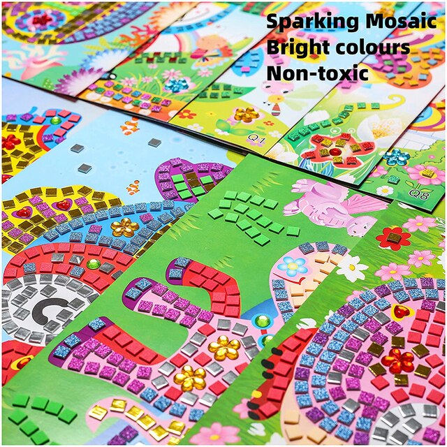 Naklejki mozaikowe - zestawy sztuk 8 - rękodzielnicze puzzle Sparkle do malowania kryształowym klejem - zabawki DIY dla dzieci - Wianko - 5