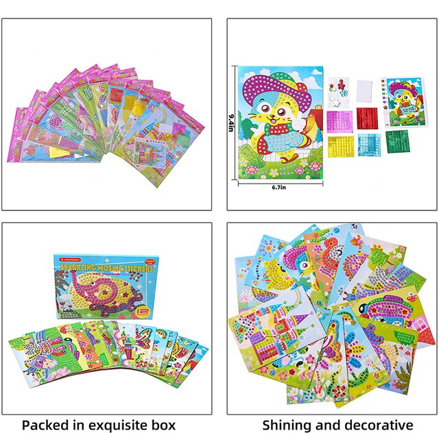 Naklejki mozaikowe - zestawy sztuk 8 - rękodzielnicze puzzle Sparkle do malowania kryształowym klejem - zabawki DIY dla dzieci - Wianko - 6