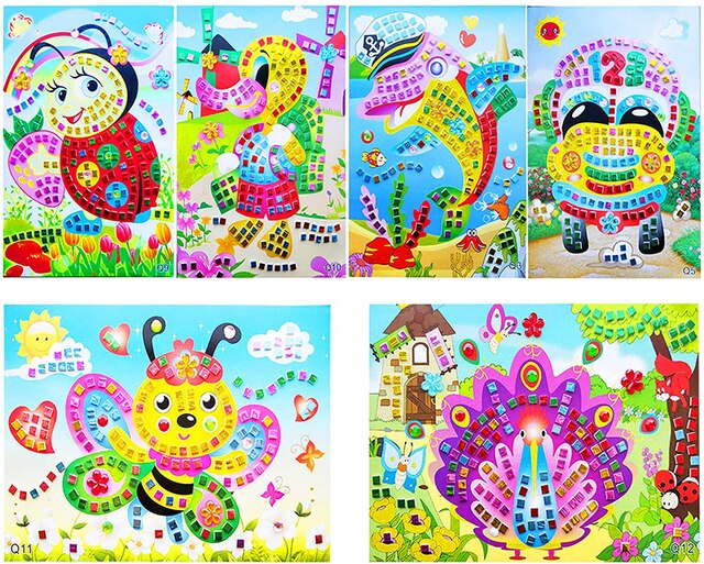 Naklejki mozaikowe - zestawy sztuk 8 - rękodzielnicze puzzle Sparkle do malowania kryształowym klejem - zabawki DIY dla dzieci - Wianko - 2
