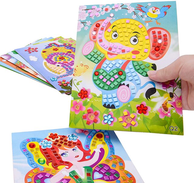 Naklejki mozaikowe - zestawy sztuk 8 - rękodzielnicze puzzle Sparkle do malowania kryształowym klejem - zabawki DIY dla dzieci - Wianko - 7