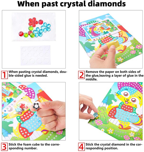 Naklejki mozaikowe - zestawy sztuk 8 - rękodzielnicze puzzle Sparkle do malowania kryształowym klejem - zabawki DIY dla dzieci - Wianko - 4