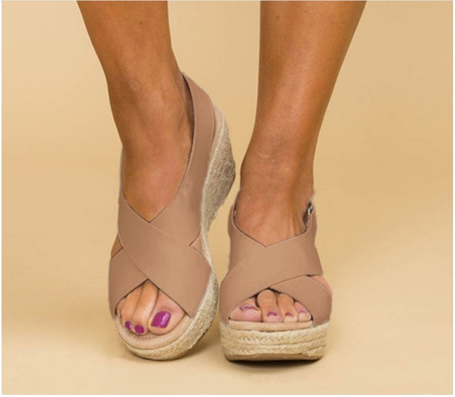 Kliny buty damskie 2020 - letnie sandały Solid Plus Size antypoślizgowe Famale - Wianko - 7