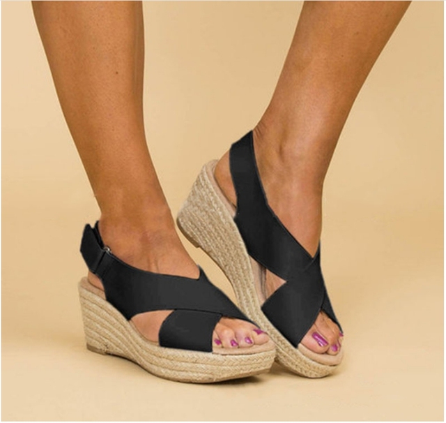 Kliny buty damskie 2020 - letnie sandały Solid Plus Size antypoślizgowe Famale - Wianko - 8