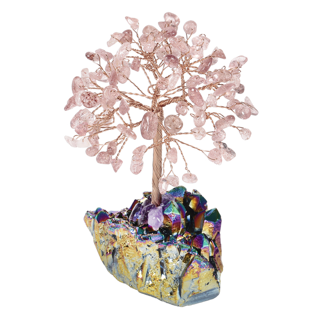 Kryształowe drzewo Rainbow Aura z tytanowego klastera kwarcowego – szklanych gałęzi Bonsai dla dobrego feng shui - Wianko - 21