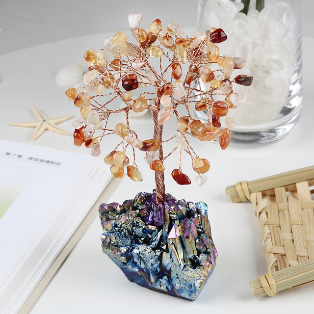 Kryształowe drzewo Rainbow Aura z tytanowego klastera kwarcowego – szklanych gałęzi Bonsai dla dobrego feng shui - Wianko - 11