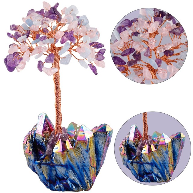 Kryształowe drzewo Rainbow Aura z tytanowego klastera kwarcowego – szklanych gałęzi Bonsai dla dobrego feng shui - Wianko - 7