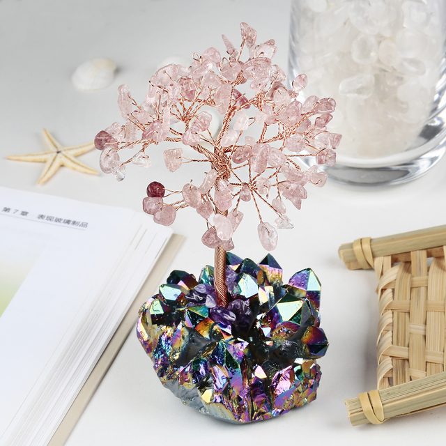 Kryształowe drzewo Rainbow Aura z tytanowego klastera kwarcowego – szklanych gałęzi Bonsai dla dobrego feng shui - Wianko - 23