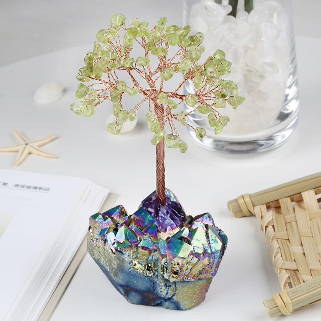 Kryształowe drzewo Rainbow Aura z tytanowego klastera kwarcowego – szklanych gałęzi Bonsai dla dobrego feng shui - Wianko - 15