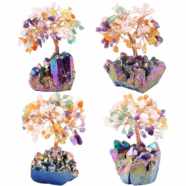 Kryształowe drzewo Rainbow Aura z tytanowego klastera kwarcowego – szklanych gałęzi Bonsai dla dobrego feng shui - Wianko - 4