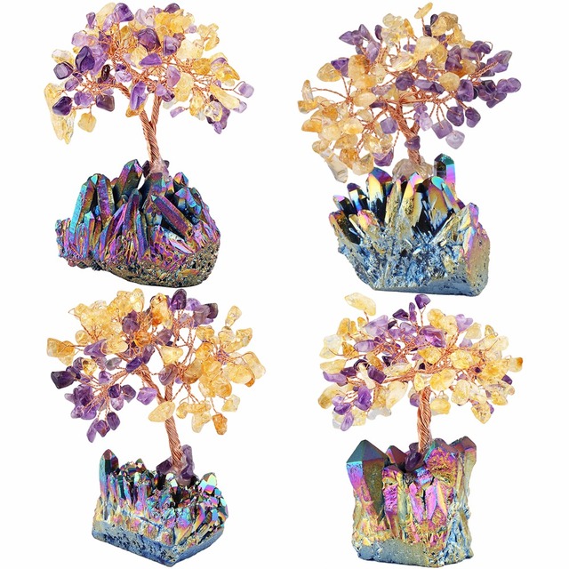 Kryształowe drzewo Rainbow Aura z tytanowego klastera kwarcowego – szklanych gałęzi Bonsai dla dobrego feng shui - Wianko - 6