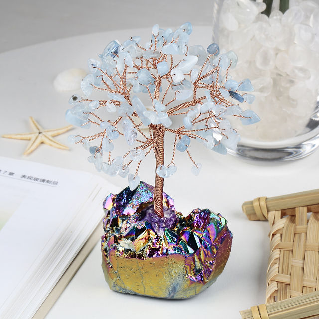 Kryształowe drzewo Rainbow Aura z tytanowego klastera kwarcowego – szklanych gałęzi Bonsai dla dobrego feng shui - Wianko - 19