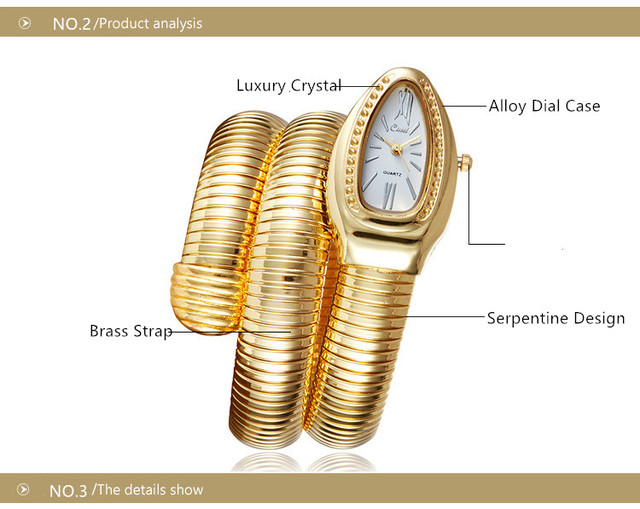 Zegarek damski luksusowy z bransoletką wężową, moda 2021, kwarcowy, złoty - Wianko - 5