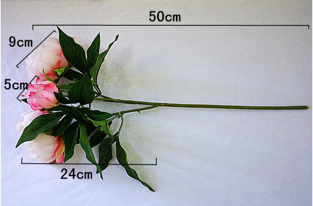 Rozgałęzione jedwabne piwonie z liśćmi - dekoracyjne kwiaty do wnętrz i ślubów - Wianko - 4