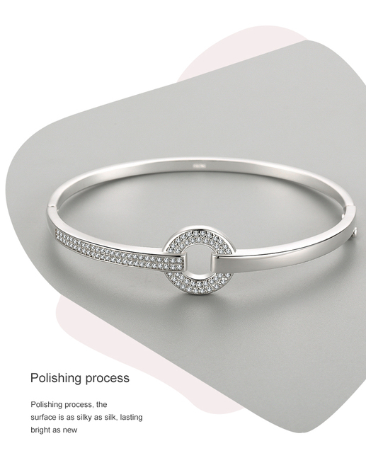 Bransoletka dla kobiet - Ailmay, wykonana z prawdziwego srebra 925, prosta, okrągła, zdobiona czystymi kryształkami CZ - Wianko - 4