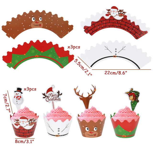 Papier świąteczny Cupcake Wrapper Santa Claus Deer - dekoracja na tort z motywem Świętego Mikołaja i Renifera - boże narodzenie, nowy rok, urodziny, imprezy - Wianko - 5