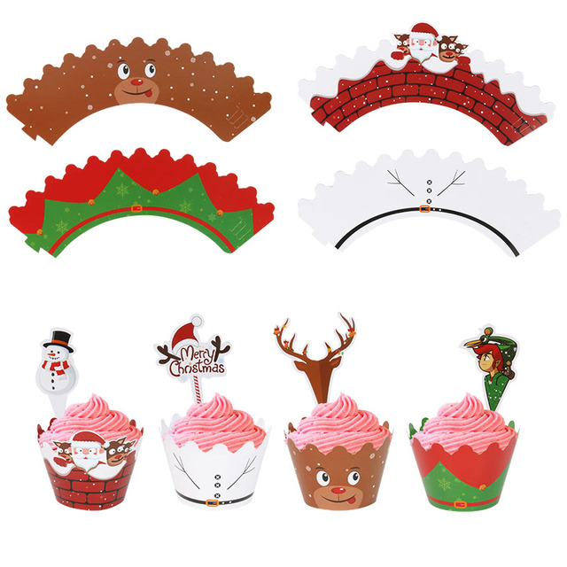 Papier świąteczny Cupcake Wrapper Santa Claus Deer - dekoracja na tort z motywem Świętego Mikołaja i Renifera - boże narodzenie, nowy rok, urodziny, imprezy - Wianko - 3