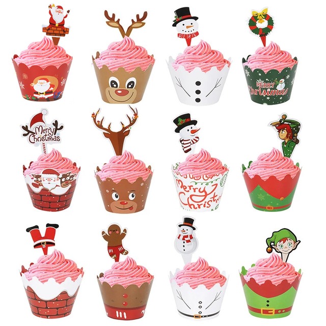 Papier świąteczny Cupcake Wrapper Santa Claus Deer - dekoracja na tort z motywem Świętego Mikołaja i Renifera - boże narodzenie, nowy rok, urodziny, imprezy - Wianko - 1