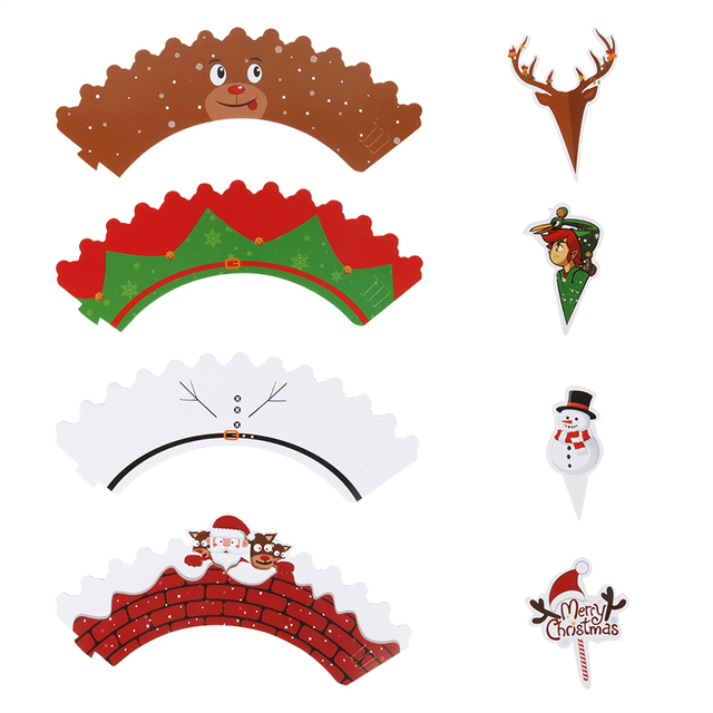 Papier świąteczny Cupcake Wrapper Santa Claus Deer - dekoracja na tort z motywem Świętego Mikołaja i Renifera - boże narodzenie, nowy rok, urodziny, imprezy - Wianko - 6