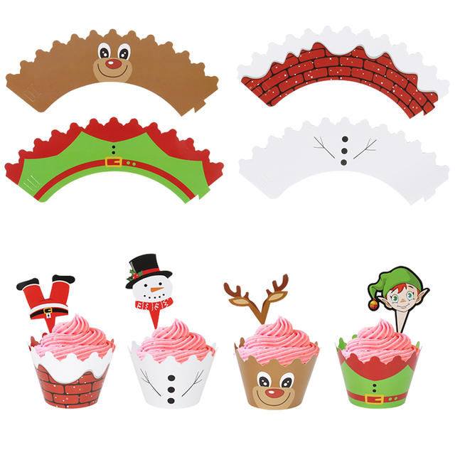 Papier świąteczny Cupcake Wrapper Santa Claus Deer - dekoracja na tort z motywem Świętego Mikołaja i Renifera - boże narodzenie, nowy rok, urodziny, imprezy - Wianko - 4