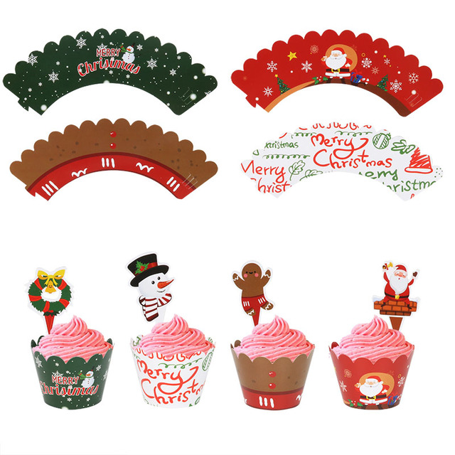 Papier świąteczny Cupcake Wrapper Santa Claus Deer - dekoracja na tort z motywem Świętego Mikołaja i Renifera - boże narodzenie, nowy rok, urodziny, imprezy - Wianko - 2