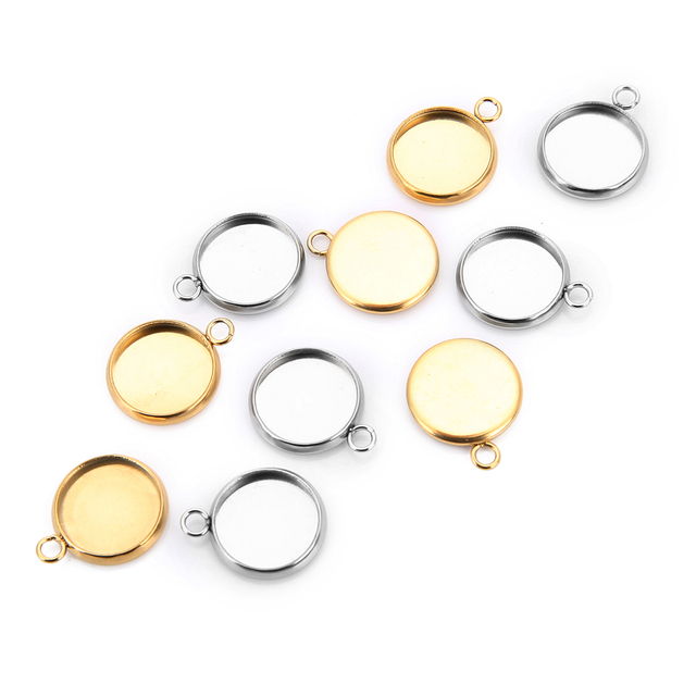 Wisiorek Cabochon z 10 stalowych tarcz ze stali nierdzewnej, o pustych okrągłych ramkach w złotym i srebrnym odcieniu, 8-25mm, do biżuterii DIY - Wianko - 25