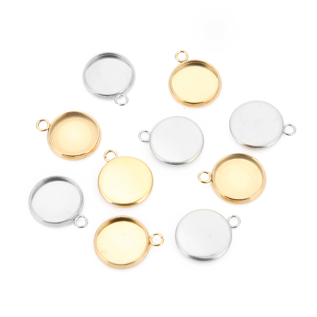 Wisiorek Cabochon z 10 stalowych tarcz ze stali nierdzewnej, o pustych okrągłych ramkach w złotym i srebrnym odcieniu, 8-25mm, do biżuterii DIY - Wianko - 23