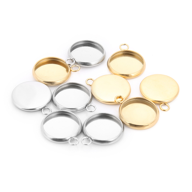 Wisiorek Cabochon z 10 stalowych tarcz ze stali nierdzewnej, o pustych okrągłych ramkach w złotym i srebrnym odcieniu, 8-25mm, do biżuterii DIY - Wianko - 22