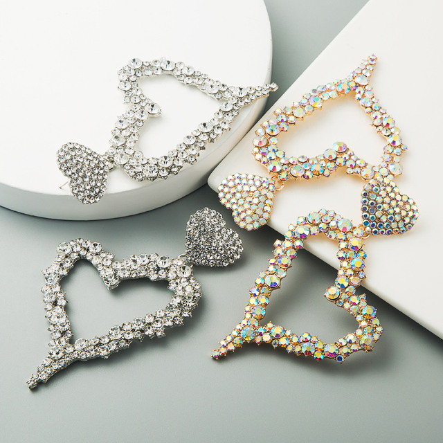 Błyszczące zawieszki charms w kształcie serca z luksusowymi kryształkami - kolczyki wiszące - Wianko - 21
