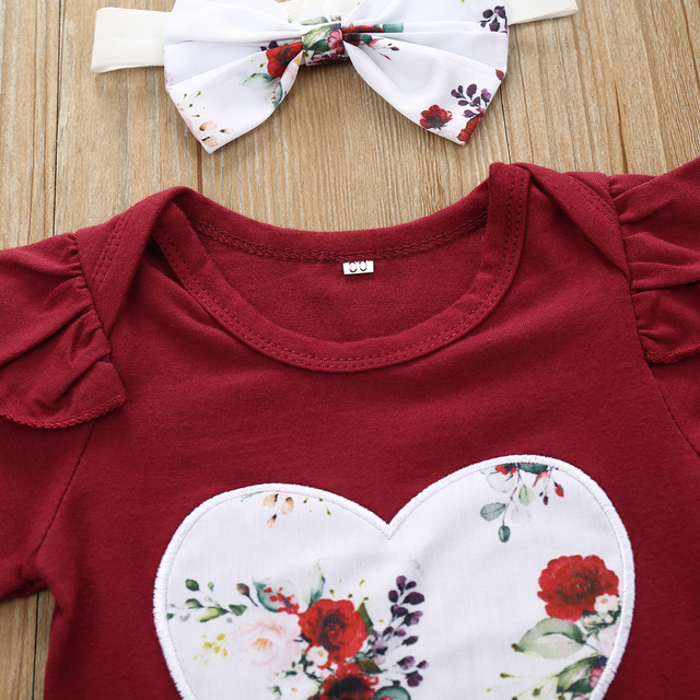 2020 Lato - zestaw ubrań dla malutkiej dziewczynki: body, topy, spodnie, pałąk - kwiatowe serce, szorty - Sunsuit - Wianko - 5