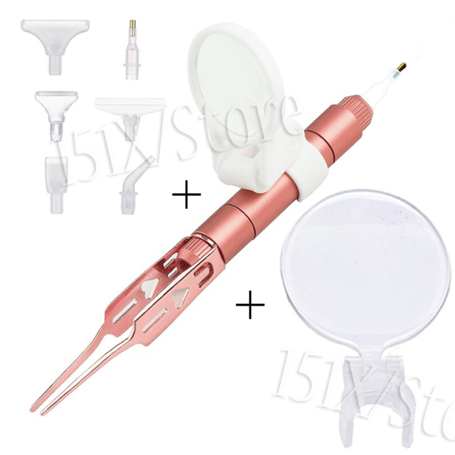 5D Diamentowe narzędzie do malowania, kwadratowe/okrągłe, z lupa Luminous Point, wiertło pióro, oświetlenie, 6 wymiennych końcówek - Wianko - 8