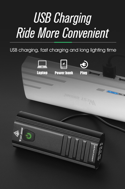Super jasna latarka rowerowa LED 5200mAh USB WEST BIKING wodoodporna przednia lampa MTB - Wianko - 7