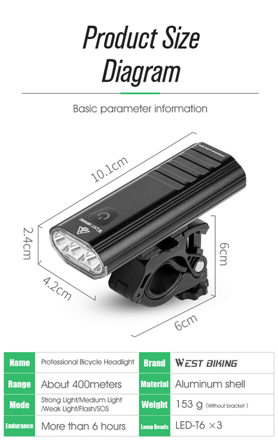 Super jasna latarka rowerowa LED 5200mAh USB WEST BIKING wodoodporna przednia lampa MTB - Wianko - 4