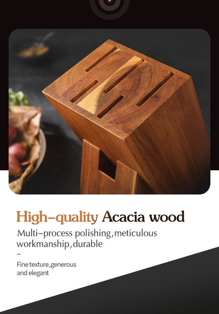 Stojak na noże z blokiem do przechowywania narzędzi kuchennych, wykonany z wysokiej jakości drewna akacjowego, uchwyt wykonany z drewna akacjowego, nożyce o wysokiej jakości - Wianko - 3