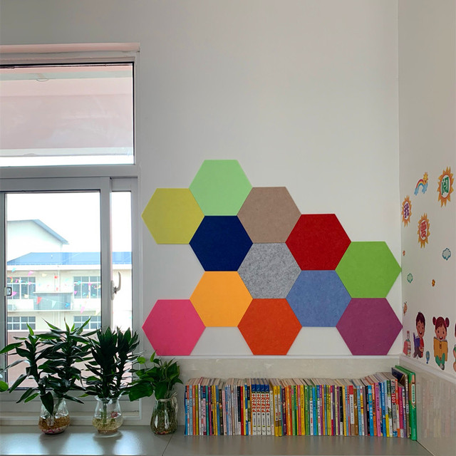 Sześciokątne, kolorowe filcowe tkaniny 9 mm - DIY, dekoracja ścian, tablica korkowa, samoprzylepne naklejki 3D - Wianko - 24